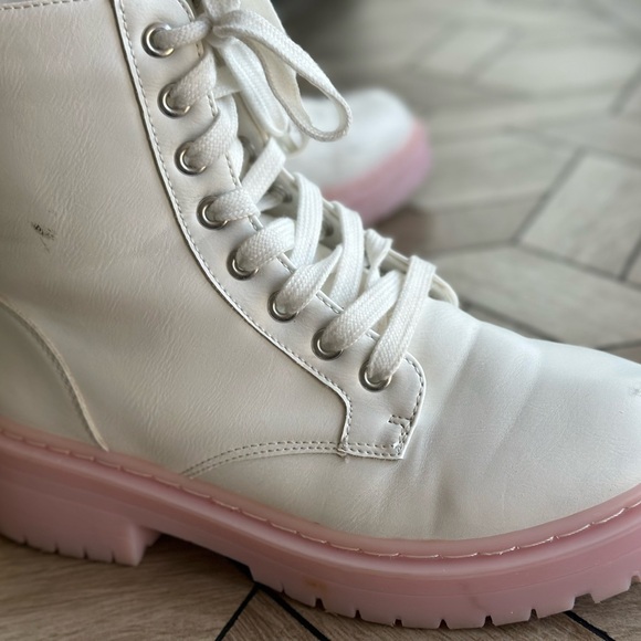 Sugar Lace-Up Boots in White and Pink - Picture 7 of 17